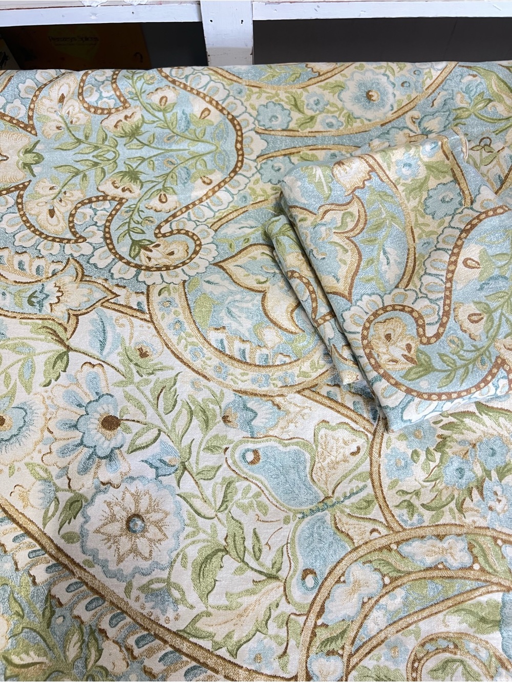 Pottery Barn duvet cover pillow shams full/queen bedding green blue tan